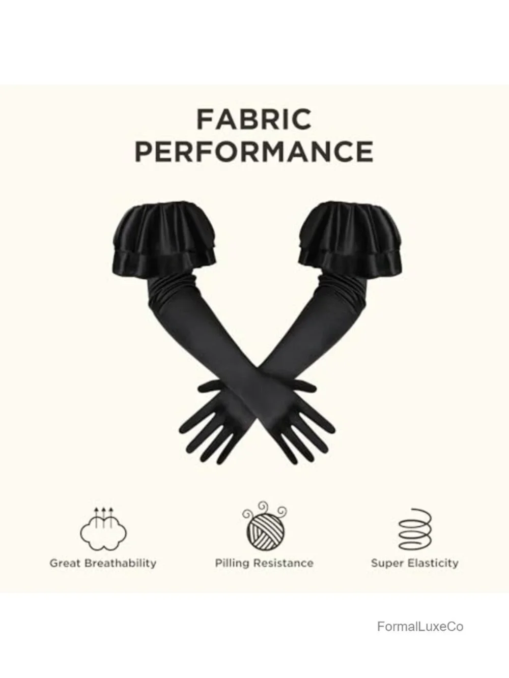 Long Satin Opera Gloves for Women with Ruffled Cuffs - Evening Party Wear